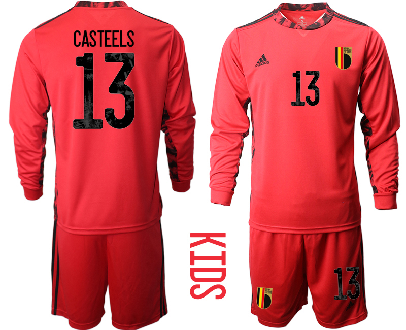 Youth 2021 European Cup Belgium red Long sleeve goalkeeper #13 Soccer Jersey->belgium jersey->Soccer Country Jersey